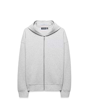 Mens Jonathan Zip Hoodie, a relaxed fit heather grey French terry full-zip hoodie with ribbed cuffs/hem, small embroidered Psycho Bunny logo on left chest, and a subtle tonal bunny skull detail. (5)