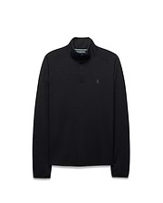 Black Mens Tomas Waffle 1/4 Zip with a classic fit, featuring a subtle waffle knit texture, a stand-up collar with green accent lining, and a small tonal embroidered Psycho Bunny skull logo on the left chest. (5)