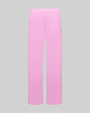 Womens Daisie Fleece Joggers in pink, featuring a relaxed straight-leg fit, soft fleece texture, and a small embroidered dark pink Psycho Bunny skull logo on the upper left thigh, with subtle side slits at the hem.