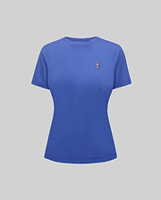Women's Classic Tee in royal blue jersey knit, featuring a classic slim fit and a small embroidered pink and white Psycho Bunny skull logo on the left chest.