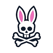 Psycho Bunny Small Holo Gift Box showcasing the iconic white bunny skull and crossbones logo with vibrant pink inner ears, bold black outlines, a distinctive graphic.