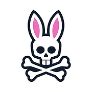 Psycho Bunny Regular Holo Gift Box featuring the iconic white bunny skull logo with pink inner ears and black outlines, crossed bones below, on a clean white background.