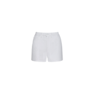 The Lissania Jean Short is a white, high-waisted denim short with a tailored silhouette, belt loops, front button and zip closure, and two side pockets, displayed against a plain white background.