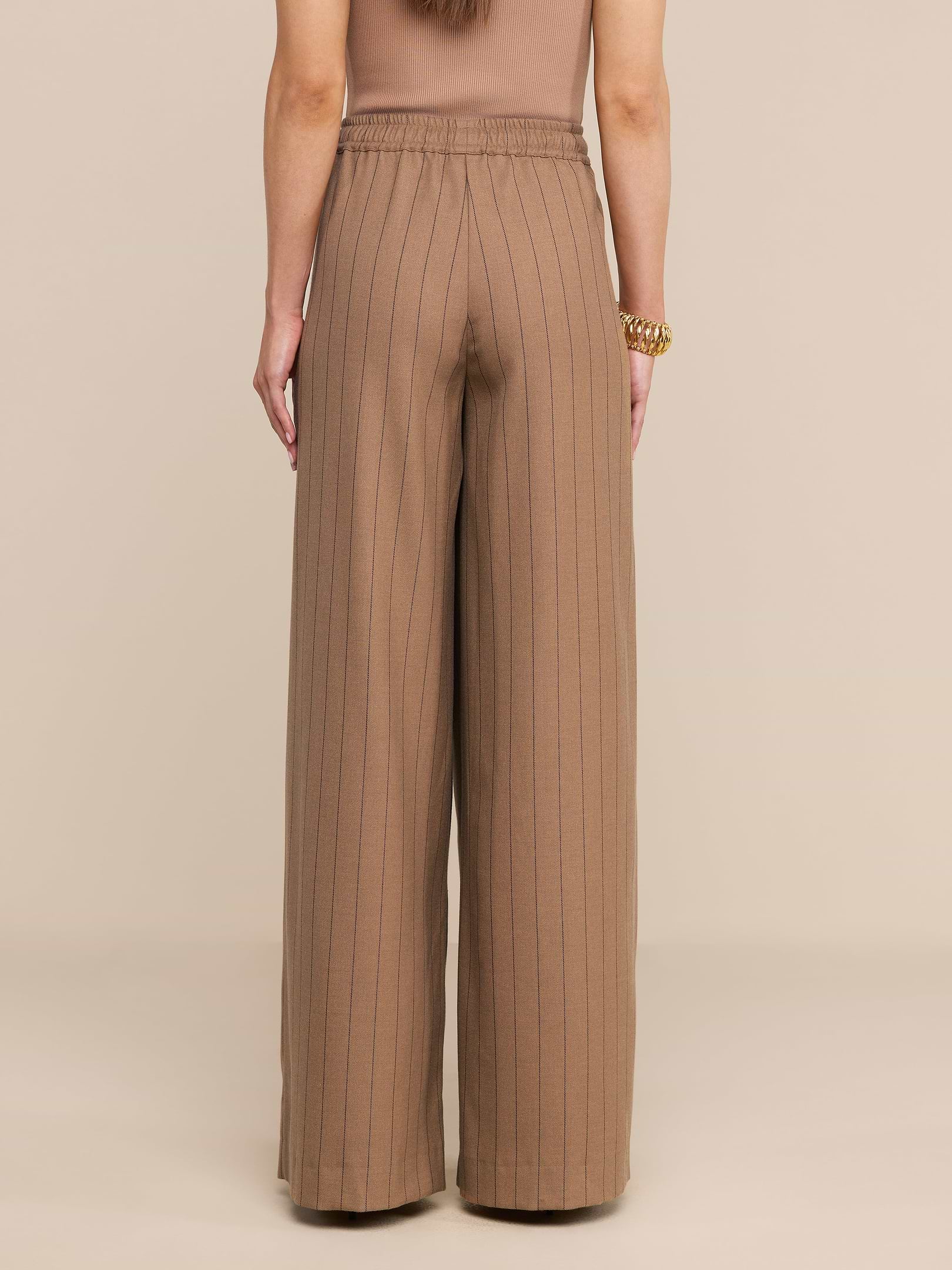 Connie Drawstring Trouser in Mocha Tan/Brown Pinstripe | L'AGENCE