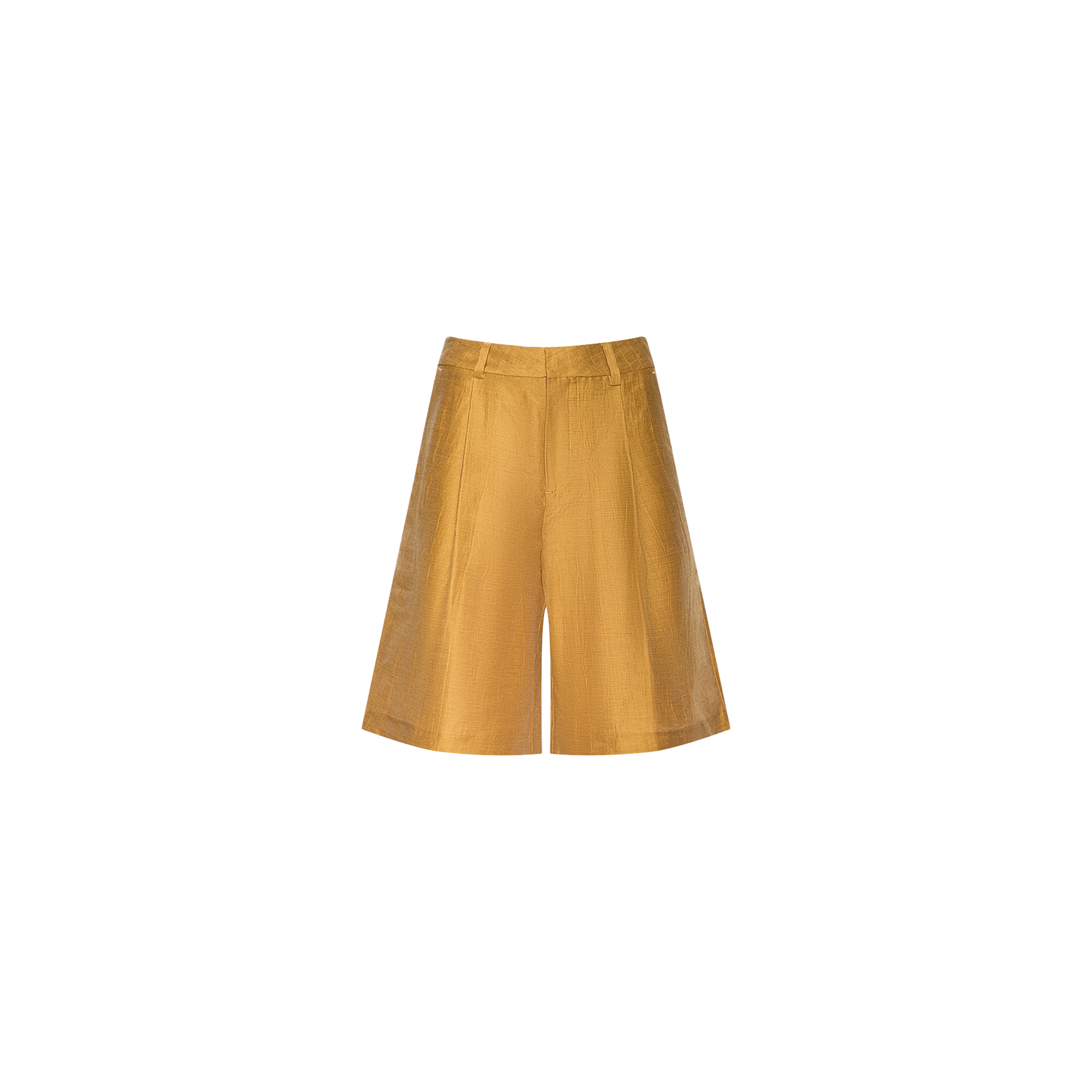 Doretta Linen-Blend Bermuda Shorts in gold, shown on a plain white background.