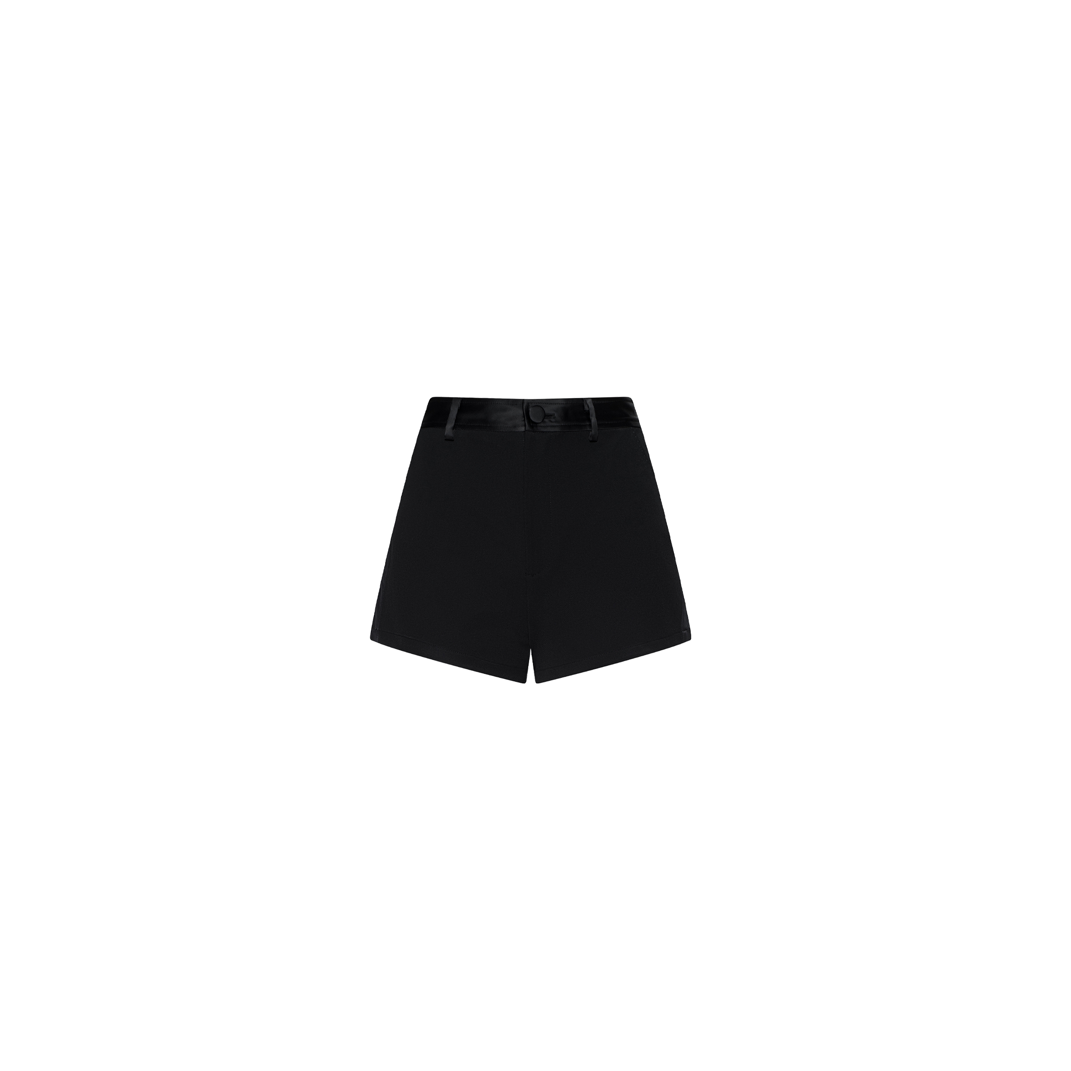 The Colt Tuxedo Short is a pair of black high-waisted shorts crafted from premium suiting fabric, featuring a matching black belt and showcased against a plain white background—ideal for polished eveningwear ensembles.