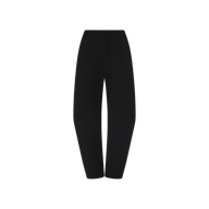 The Colby Barrel-Leg Trouser is a black, high-waisted straight-leg design displayed on a plain white background. These power suit pants offer a tailored fit with belt loops, a flat front, and no visible pockets or embellishments.