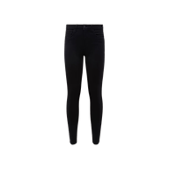 The Marguerite Skinny Jean, crafted from high-recovery fabric, features a high waist, front button, and pockets. Displayed against a plain white background, this pair comes in classic black with a sleek skinny fit.