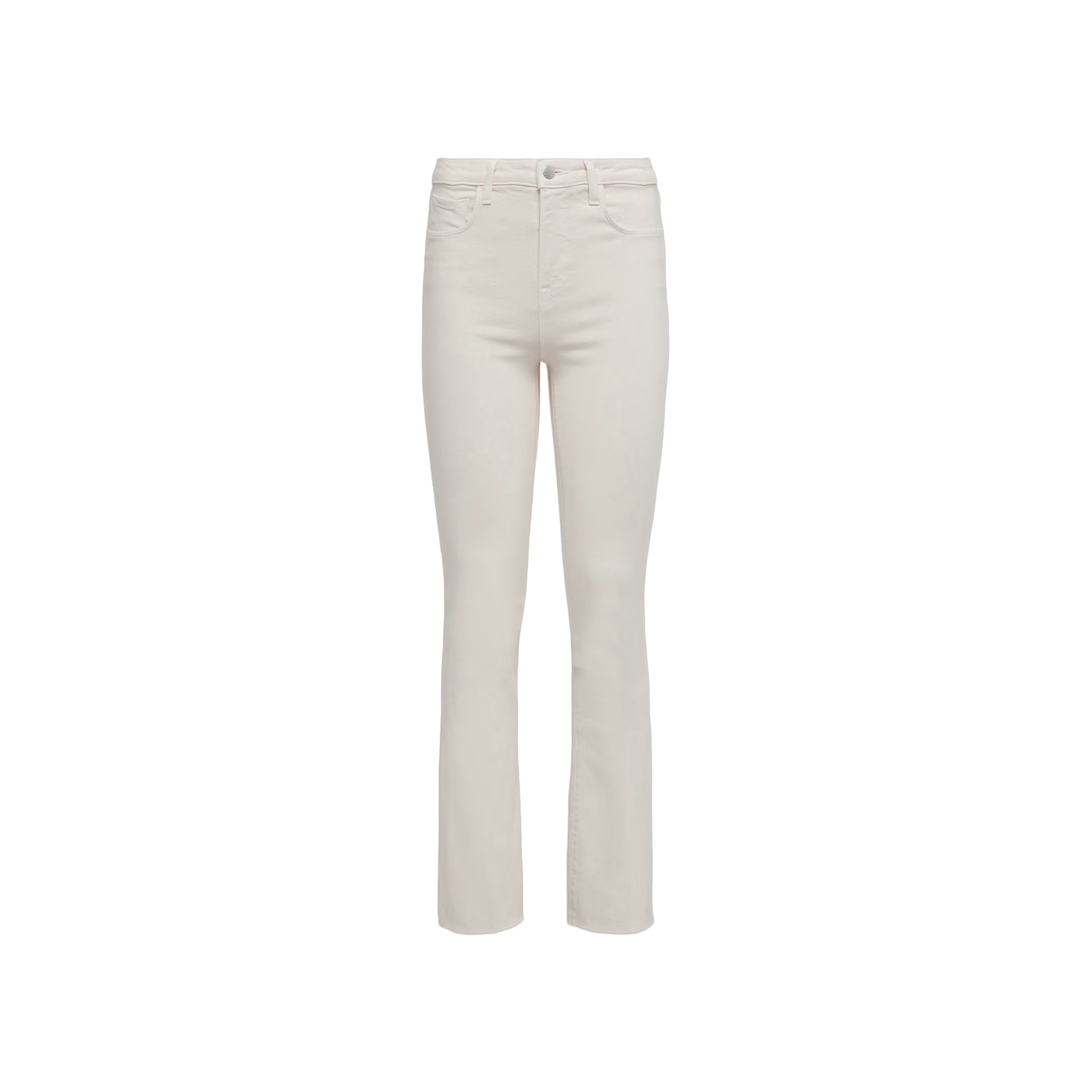The Ruth Straight-Leg Jean is a pair of high-rise, straight-leg jeans in vintage white, crafted from stretch denim and displayed against a plain white background.