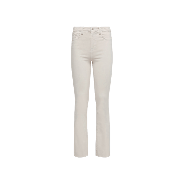 The Ruth Straight-Leg Jean is a pair of high-rise, straight-leg jeans in vintage white, crafted from stretch denim and displayed against a plain white background.