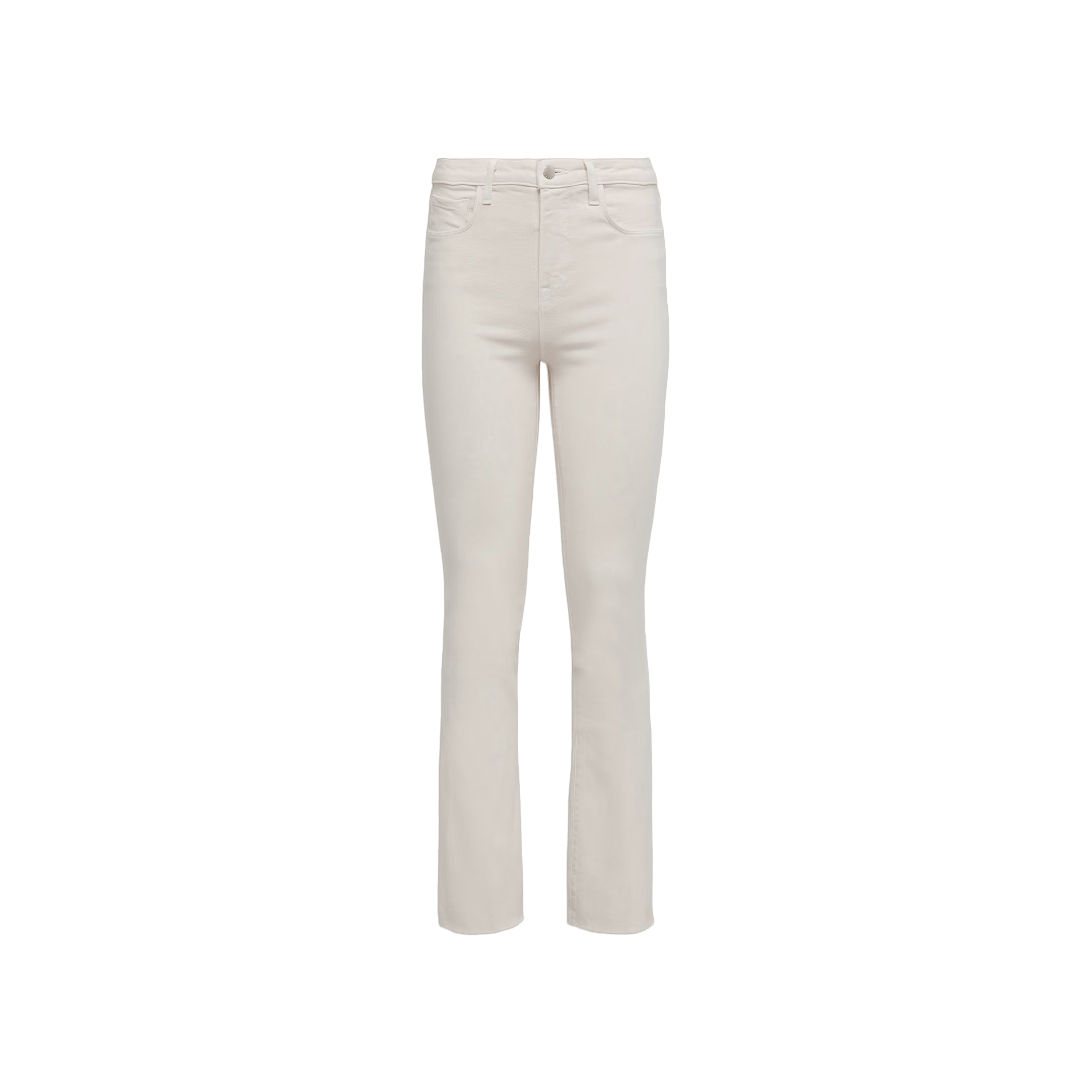 The Ruth Straight-Leg Jean is a pair of high-rise, straight-leg jeans in vintage white, crafted from stretch denim and displayed against a plain white background.