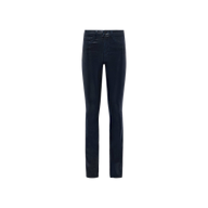 Ruth Coated Straight-Leg Jean in dark blue, featuring a high-rise fit, five pockets, and a button closure, displayed against a plain white background.