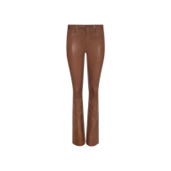 Selma Coated Bootcut Jean in brown, featuring a high-waisted, straight-leg bootcut silhouette, displayed from the front against a plain white background with button and fly closure visible.