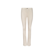 A pair of Selma Coated Bootcut Jeans in off-white, featuring a leather-look finish and straight-leg silhouette, displayed on a plain white background.