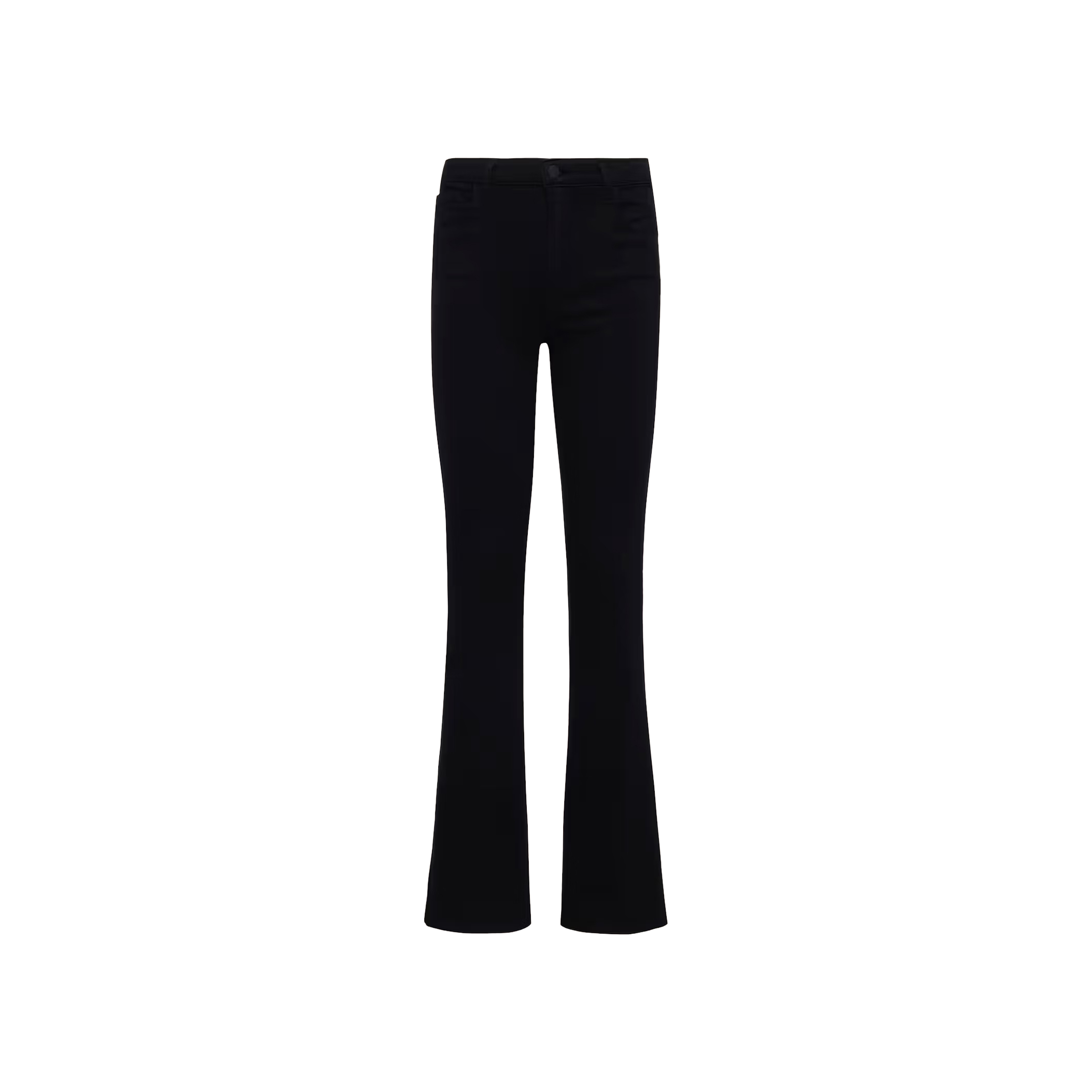 Selma Bootcut Jean: super stretch, true-black high-rise bootcut jeans displayed on a plain white background.