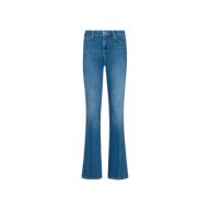 The Selma Bootcut Jean, featuring blue stretch denim, a slight flare at the bottom, and a contoured waistband, is displayed on a plain white background.