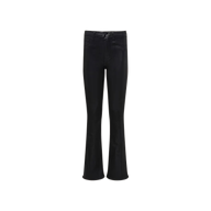The Marty Coated Flare Jean is crafted from black coated denim and features a fitted waist, front zipper, and flared legs, shown here against a plain white background.