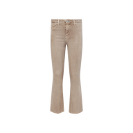 Kendra Coated Cropped Flare Jean in beige, featuring a high-rise fit, five-pocket design, and button closure, displayed on a plain white background.