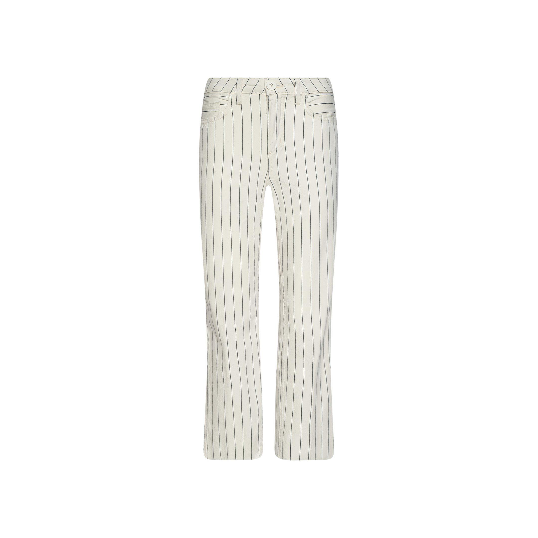 Wanda Cropped Wide-Leg Pant featuring thin black vertical nautical stripes on a white background, designed with belt loops, front pockets, and a wide-leg cropped fit, displayed against a plain white background.