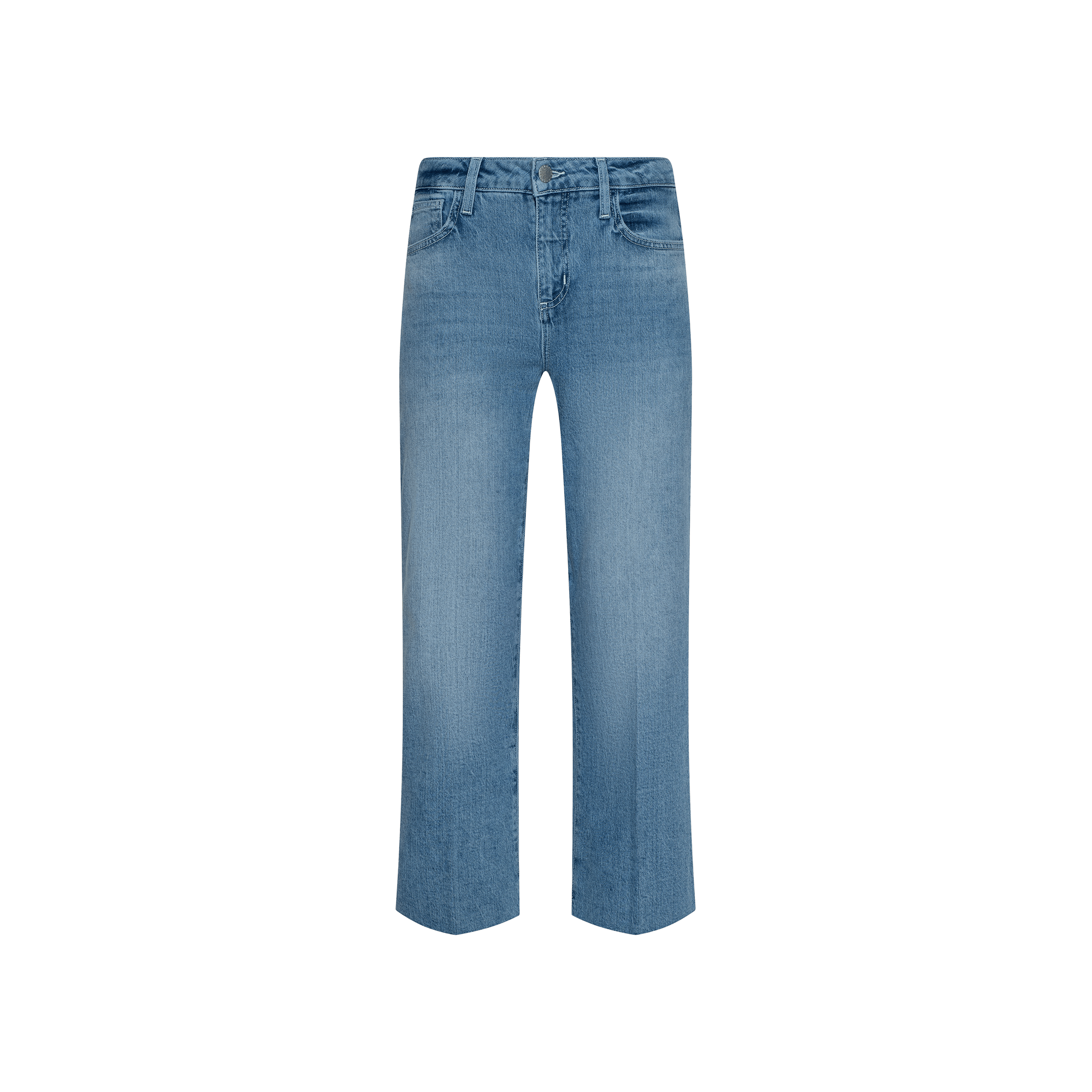 Wanda Cropped Wide-Leg Jean in a light blue wash, featuring a high waist, belt loops, and classic five-pocket styling, displayed on a plain white background.