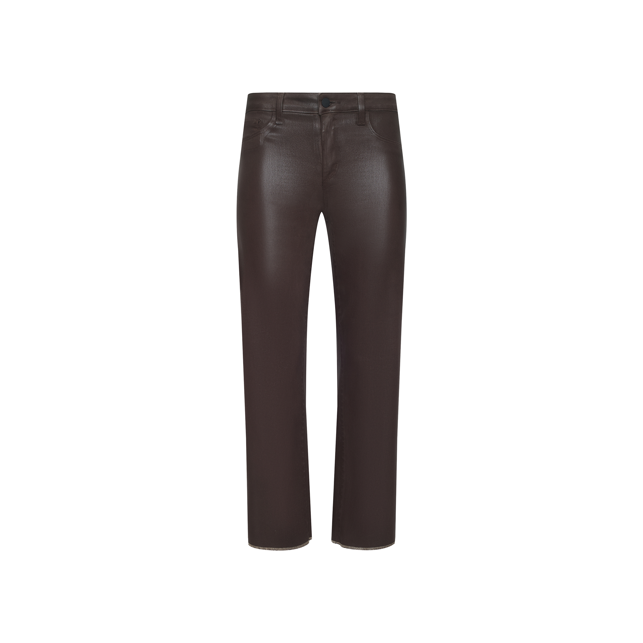 Wanda Coated Cropped Wide-Leg Jean in dark java brown, featuring a classic five-pocket design, button closure, and belt loops, displayed on a plain white background.