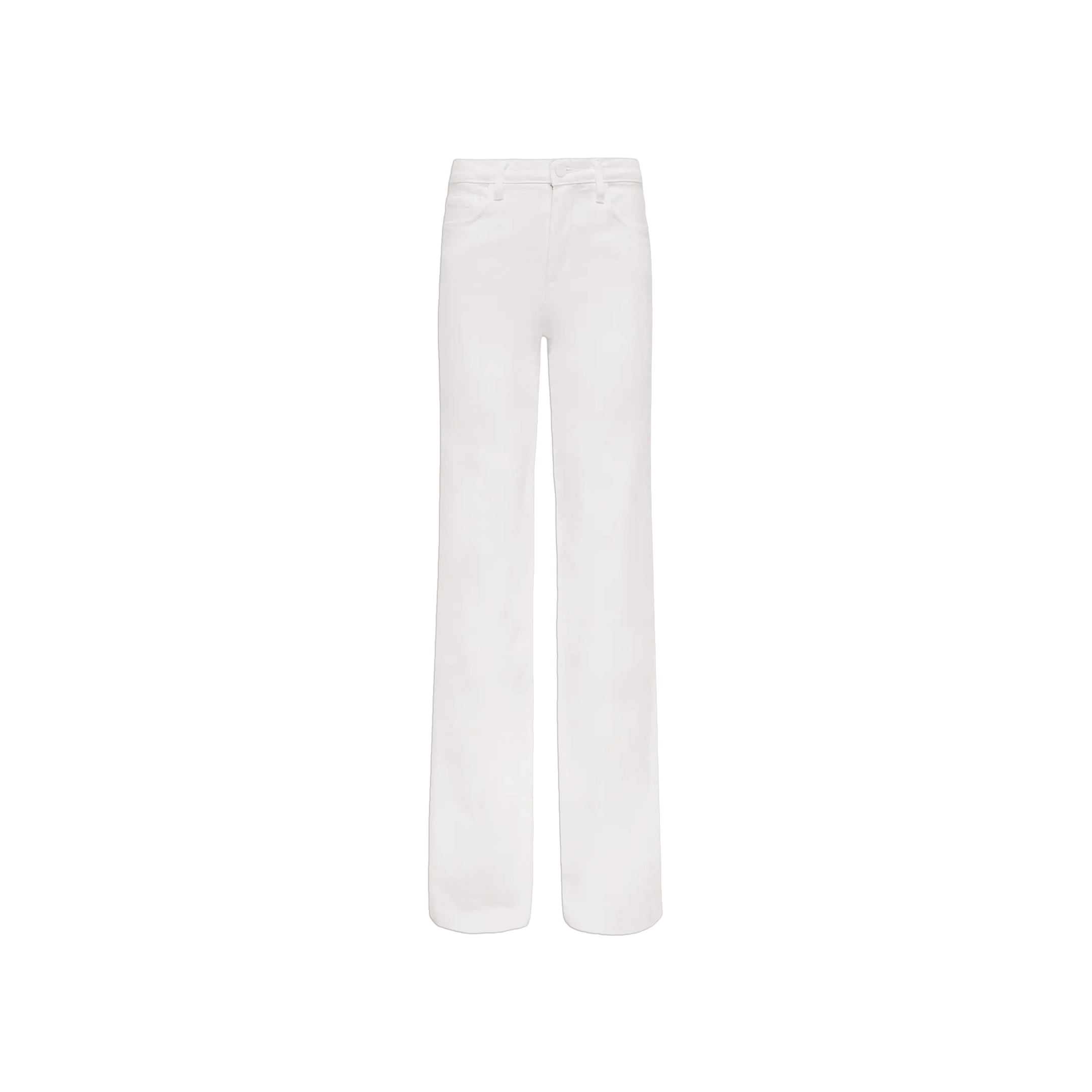 Clayton Wide-Leg Jean crafted from white stretch denim, featuring a high-rise and wide-leg silhouette, displayed against a plain white background.