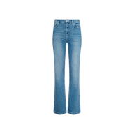The Clayton Wide-Leg Jean in light blue denim features a high-rise fit and a subtle flare at the hem, shown against a plain white background.