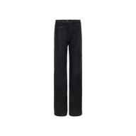 The Clayton Coated Wide-Leg Jean, a black, high-rise pair crafted from coated stretch denim, is showcased against a plain white background.