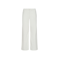 The Alicent Wide-Leg Jean in white, shown against a plain white background, features a high-rise fit, front pockets, and a button and zip closure.