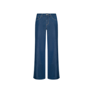 Alicent Wide-Leg Jean in blue, crafted from featherweight denim with a high-rise fit, features a classic five-pocket design and button closure, displayed against a plain white background.