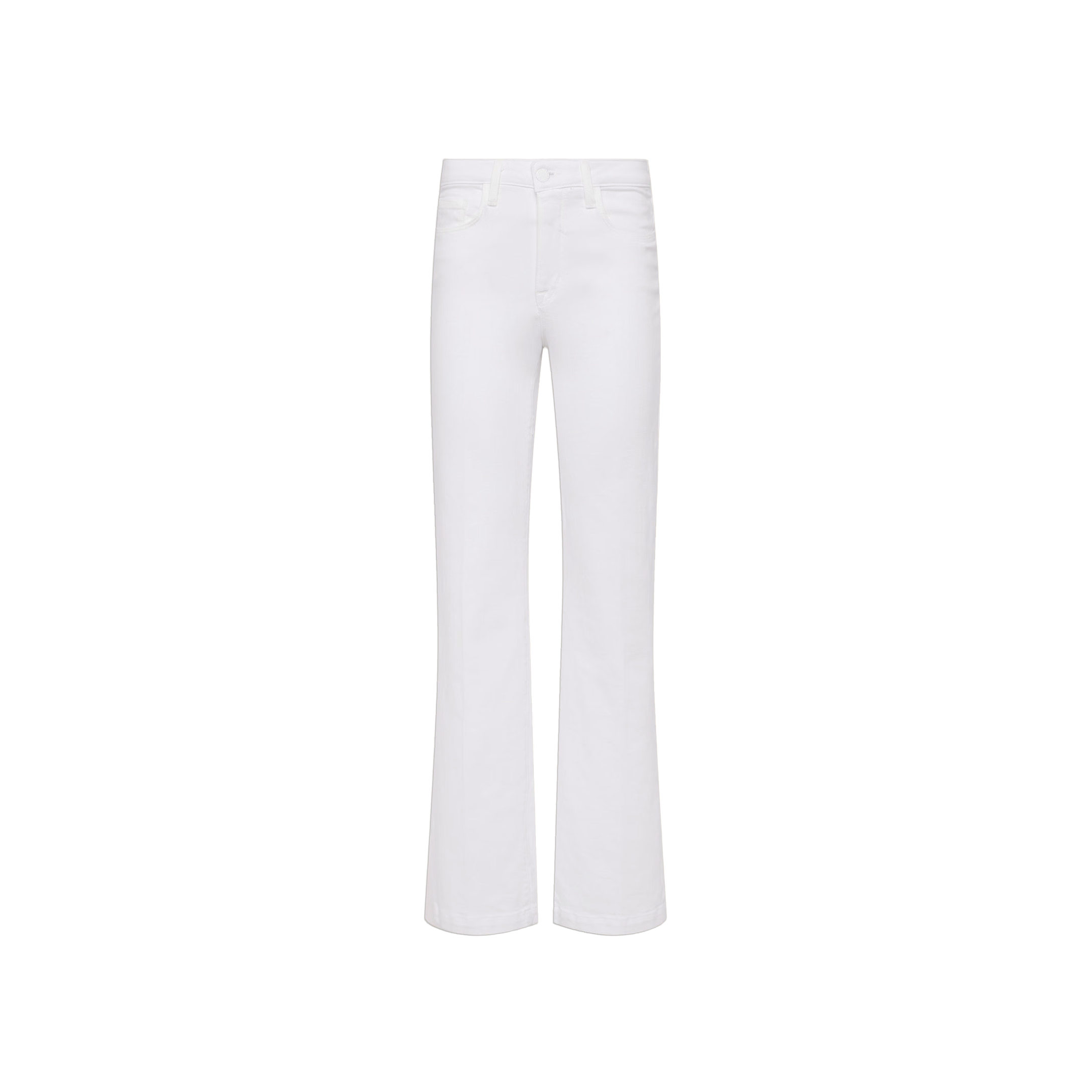 Scottie Wide-Leg Jean in white displayed on a plain white background, featuring a high-rise waistband, front and back pockets, and a button and zip closure.