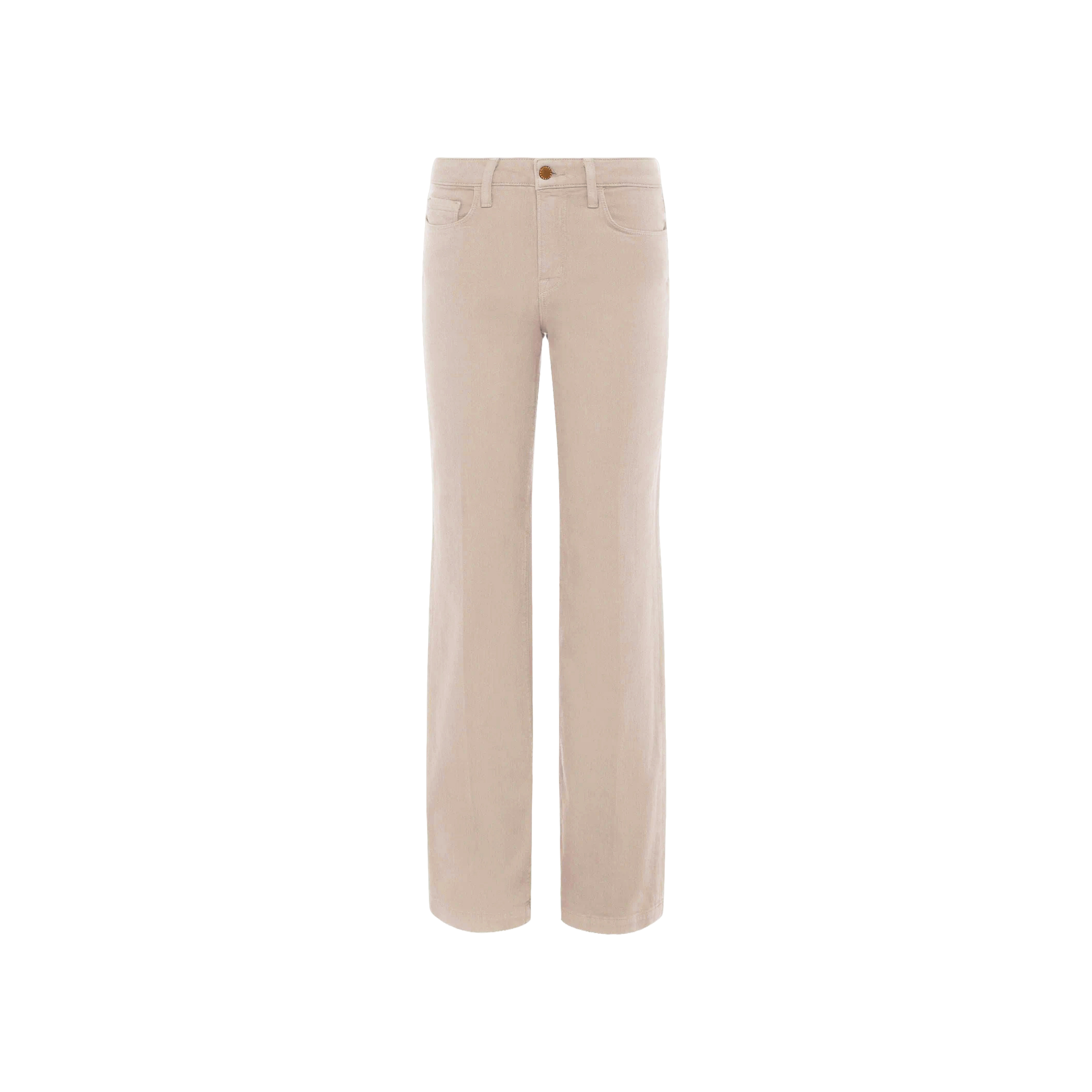 Scottie Wide-Leg Jean in beige, featuring a high-rise waist, wide-leg silhouette, premium stretch denim construction, front and back pockets, belt loops, and a button closure, displayed on a white background.