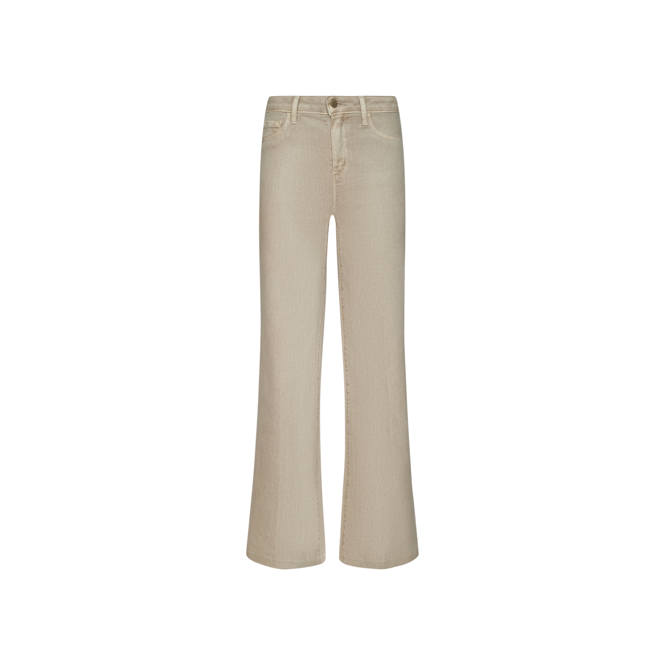 Scottie Coated Wide-Leg Jean in beige, featuring a wide-leg silhouette, classic five-pocket design, and button-and-zip closure, displayed on a white background.