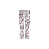 Blaine Cropped Stovepipe Jean in white, designed with a low-rise fit and straight-leg silhouette, showcases an all-over floral and butterfly print in burgundy, green, and brown tones on a plain white background.