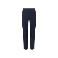 The Ketra Bootcut Trouser is crafted from stretch suit fabric in a midnight navy hue, featuring belt loops and a slim fit through the thighs that gently flares into a bootcut leg, shown against a plain white background.