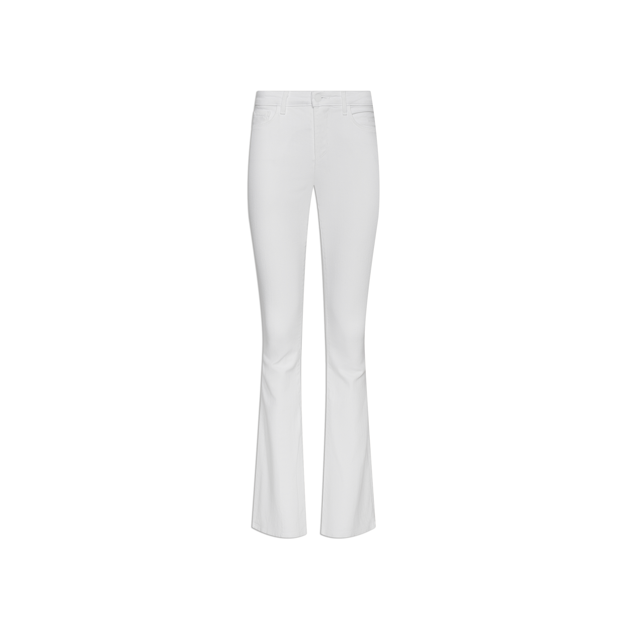 Cara Low-Rise Bootcut Jean in white denim, shown from the front on a plain white background, featuring pockets and belt loops.