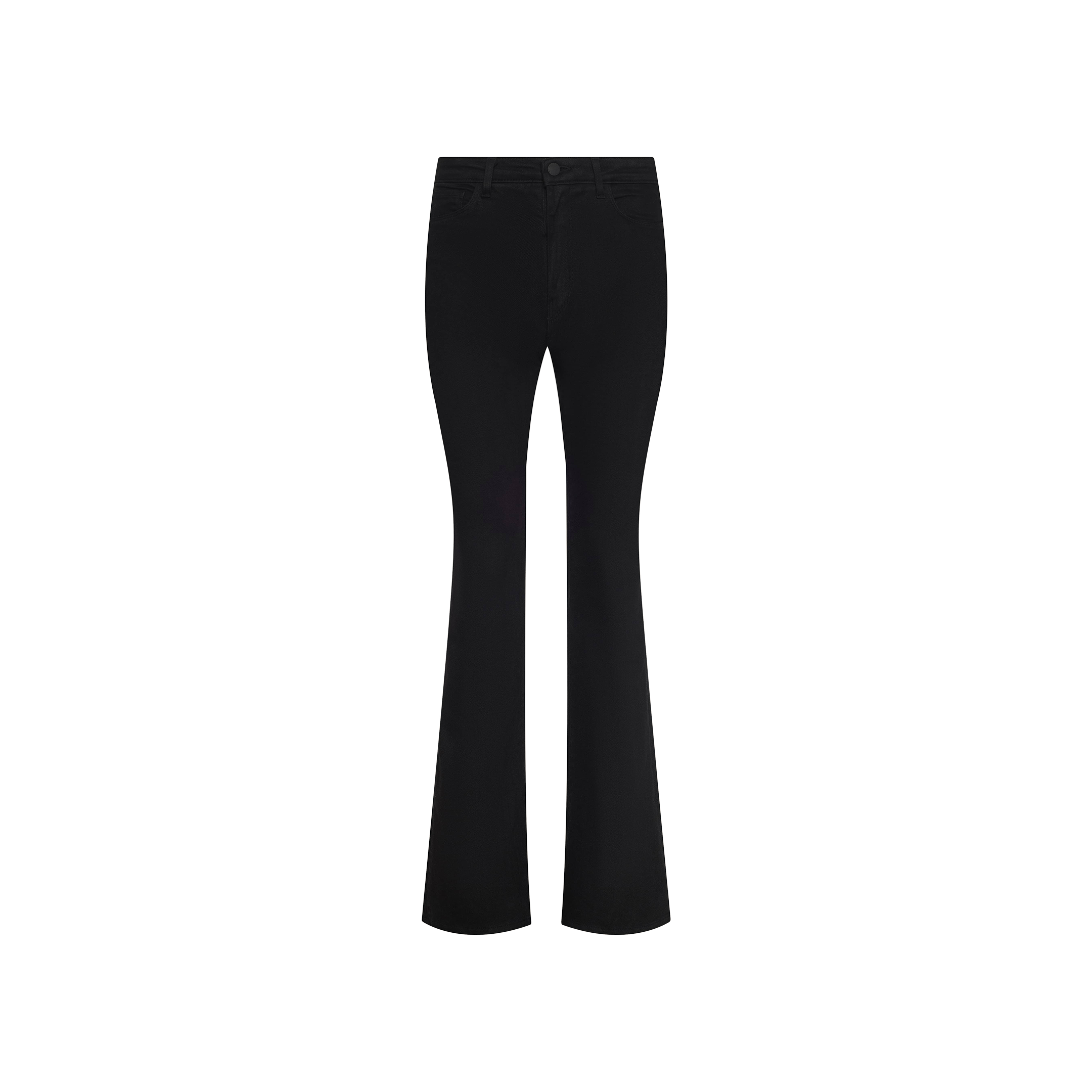 Cara Low-Rise Bootcut Jean displayed on a white background. Crafted from stretch denim, these jeans feature a low-rise fitted waist and thighs with a subtle bootcut flare at the hem, classic pockets, and a button closure.