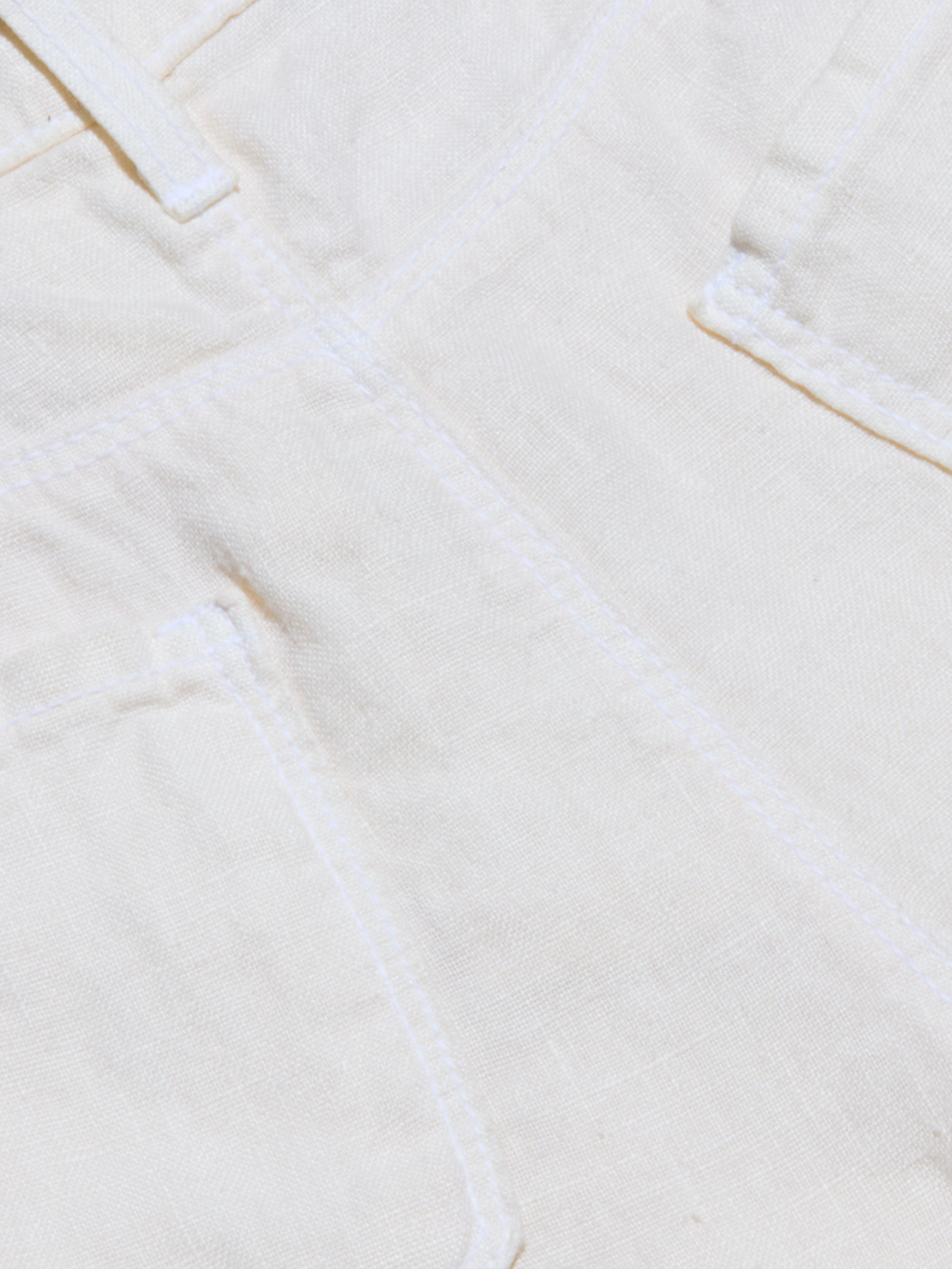 Close-up of the Amara Linen Wide-Leg Pant in a light color, highlighting visible stitching, part of a pocket, and the seam.