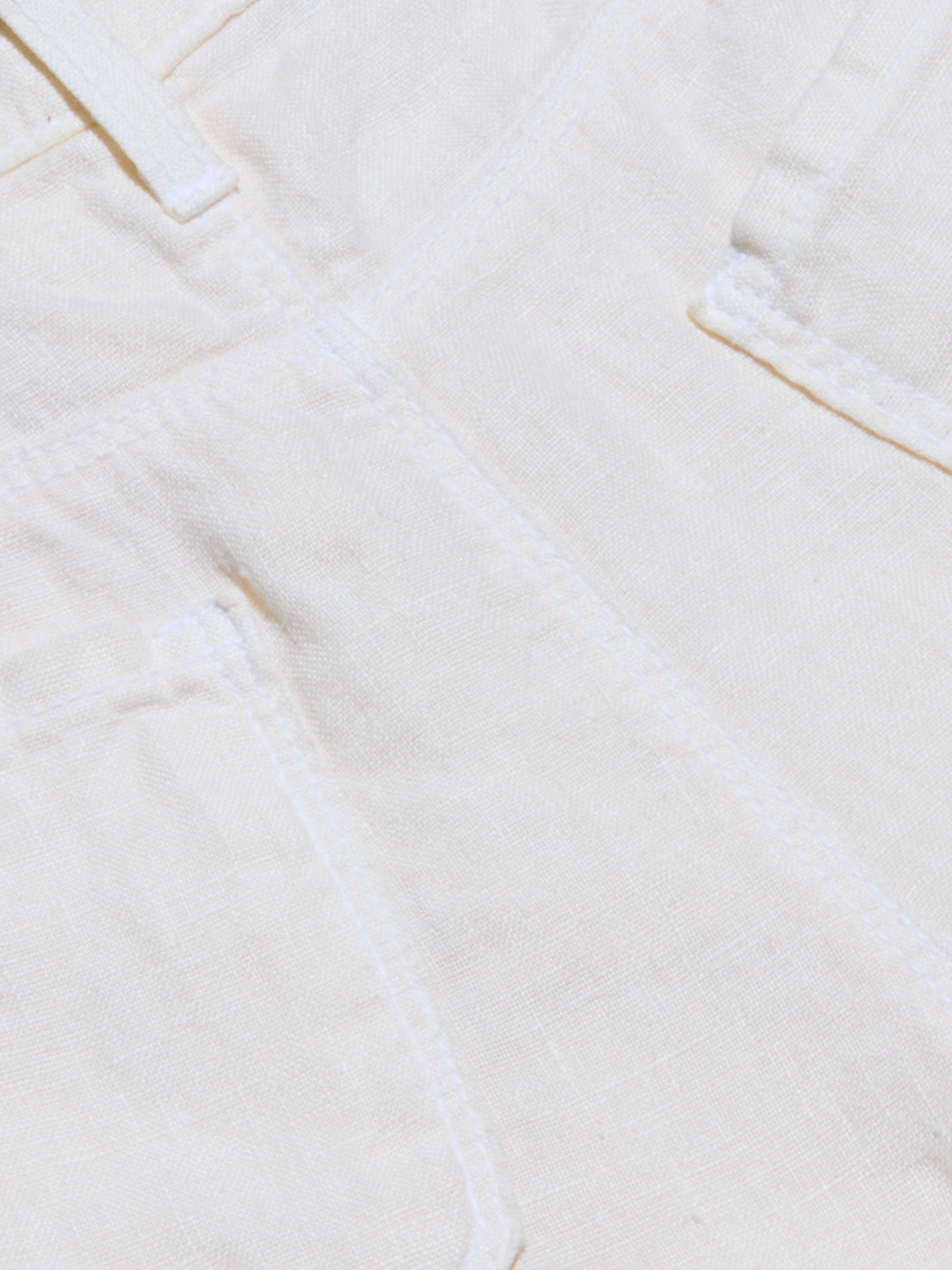 Close-up of the Amara Linen Wide-Leg Pant in a light color, highlighting visible stitching, part of a pocket, and the seam.