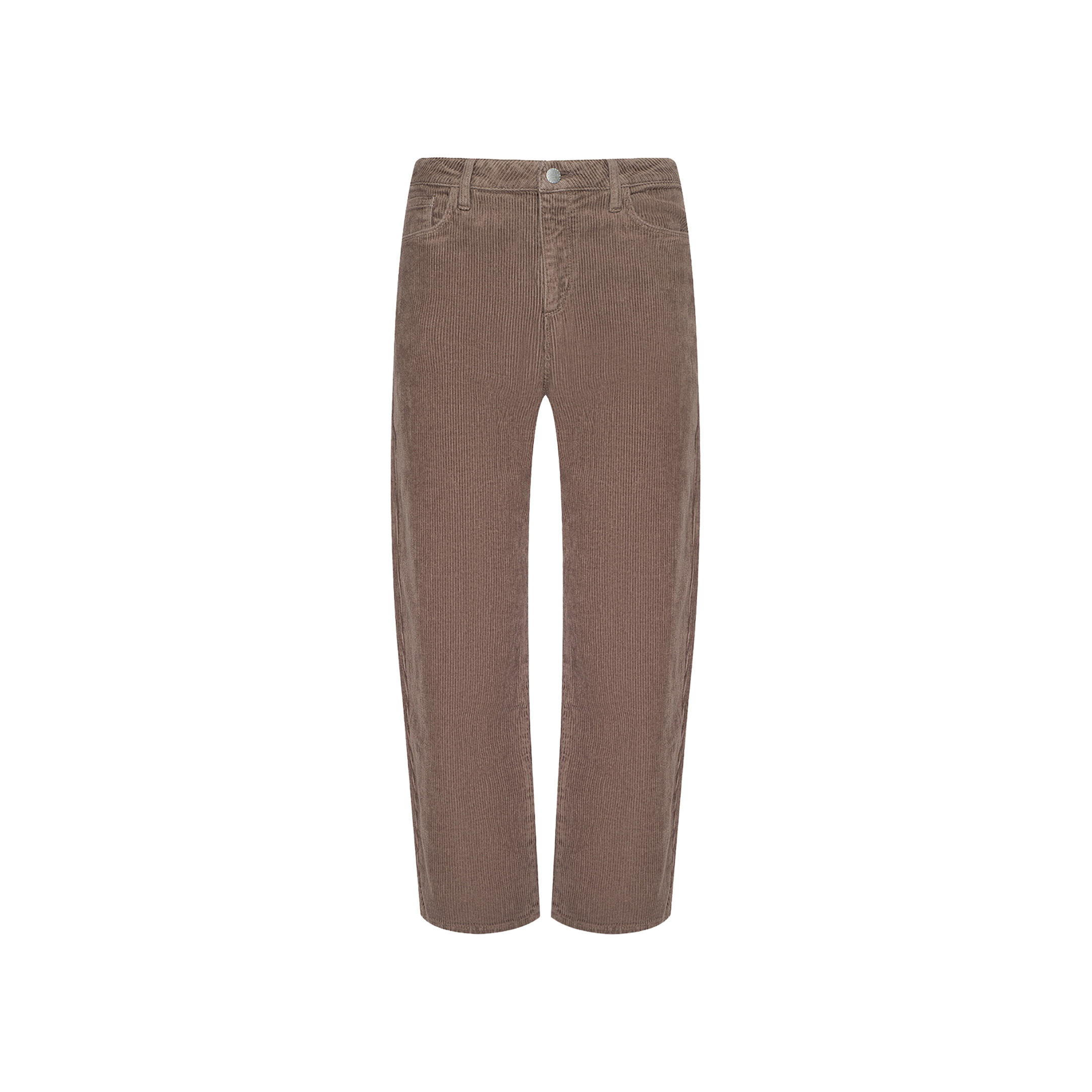 Mallis Corduroy Bow-Leg Pant displayed against a plain white background. These high-rise pants feature a straight-leg fit, belt loops, front button closure, and visible pockets.