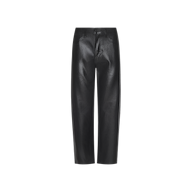 Mallis Coated Bow-Leg Jean in black leather finish, displayed on a plain white background and shown from the back with visible pockets, high-rise waist, and a straight-leg bow-leg silhouette.
