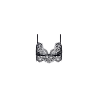 The Aislin Lace Bralette features thin adjustable straps and intricate floral patterns, crafted from sheer stretch lace with delicate scalloped edges, set against a plain white background.