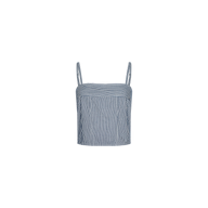 Arlin Tank featuring blue stripes, thin spaghetti straps, a square neckline, and a straight hem, displayed on a plain white background.