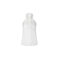 Wren Poplin Top in white, featuring a sleeveless halter silhouette and high neckline, crafted from crisp sateen poplin with a long, narrow front tie detail, shown against a plain white background.