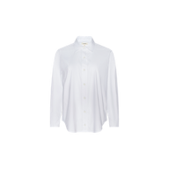 The Rylie Poplin Shirt is a long-sleeved, collared button-down crafted from organic cotton in a relaxed fit, shown here in plain white against a white background.
