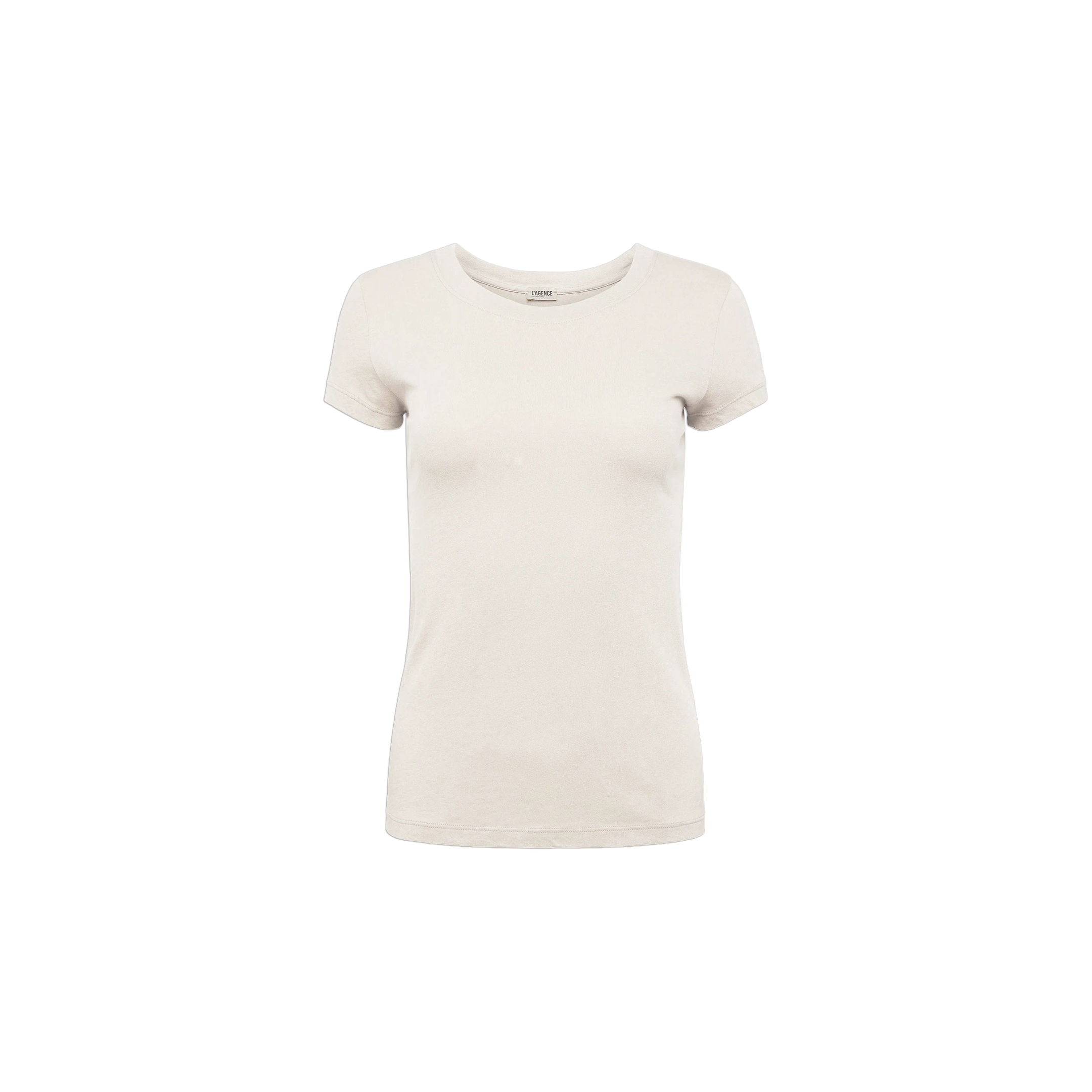 The Cory Cotton Scoopneck Tee, a vintage off-white women’s T-shirt crafted from ultra-soft cotton, is centered on a white background. This plain, short-sleeved tee delivers timeless comfort and effortless style.