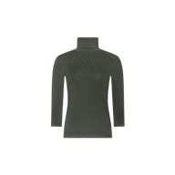 The Aja Turtleneck is a dark green, long-sleeve, slim-fit top crafted from soft knit fabric and displayed on a plain white background.