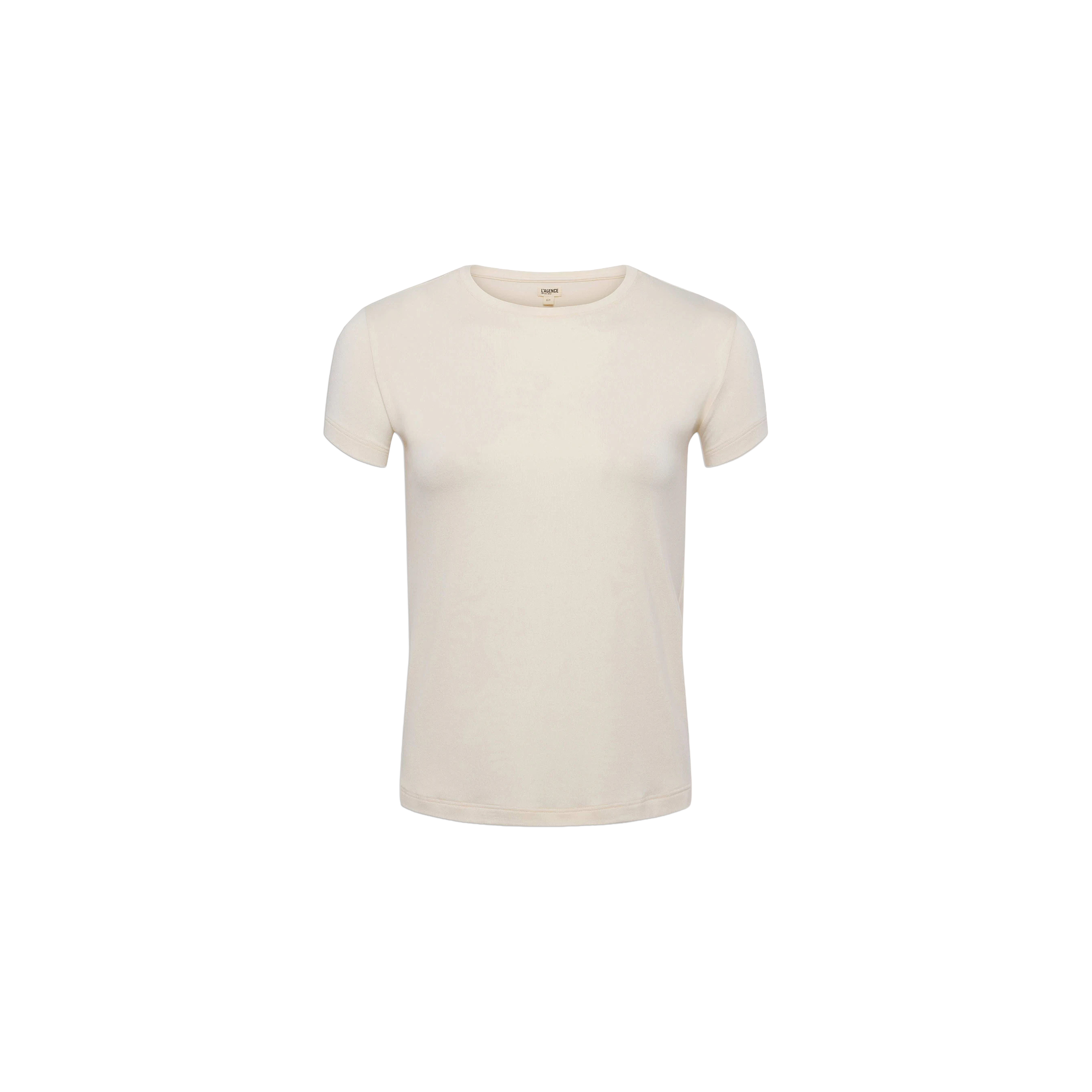 A Ressi Fitted Tee in vintage white, featuring a slim fit and short sleeves, displayed on a white background.