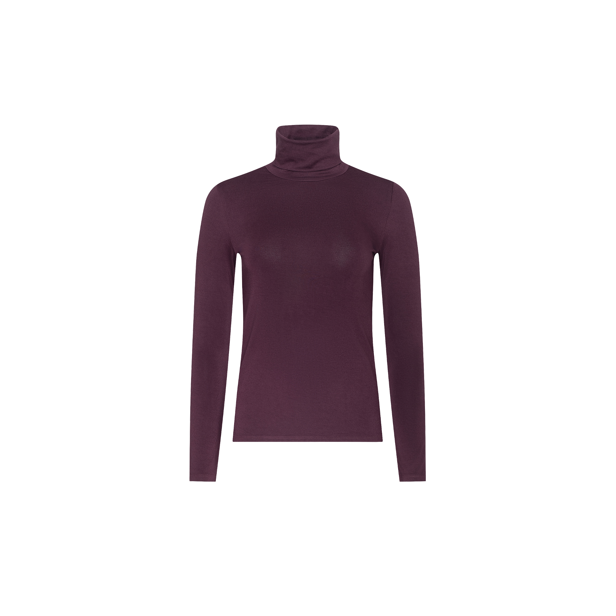 A long-sleeved, plum-colored Lani Turtleneck sweater with a slim fit is displayed on a plain white background, perfect for Fall 2026.