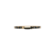 The Marlowe Leather Belt is a slim python-embossed leather accessory featuring a black, brown, and beige snakeskin pattern and a shiny gold clasp, displayed on a light gray background.